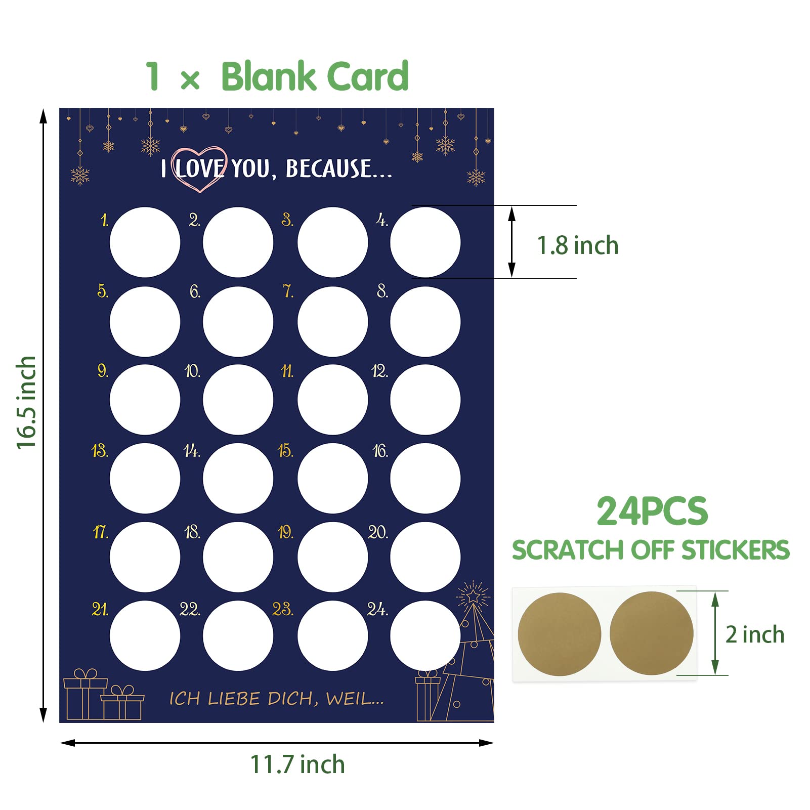Kesote Christmas Advent Calendar 2024 Scratch Off Poster Card For Adults And Kids 16.5'  12' Diy Advent Calendar(I Love You, B