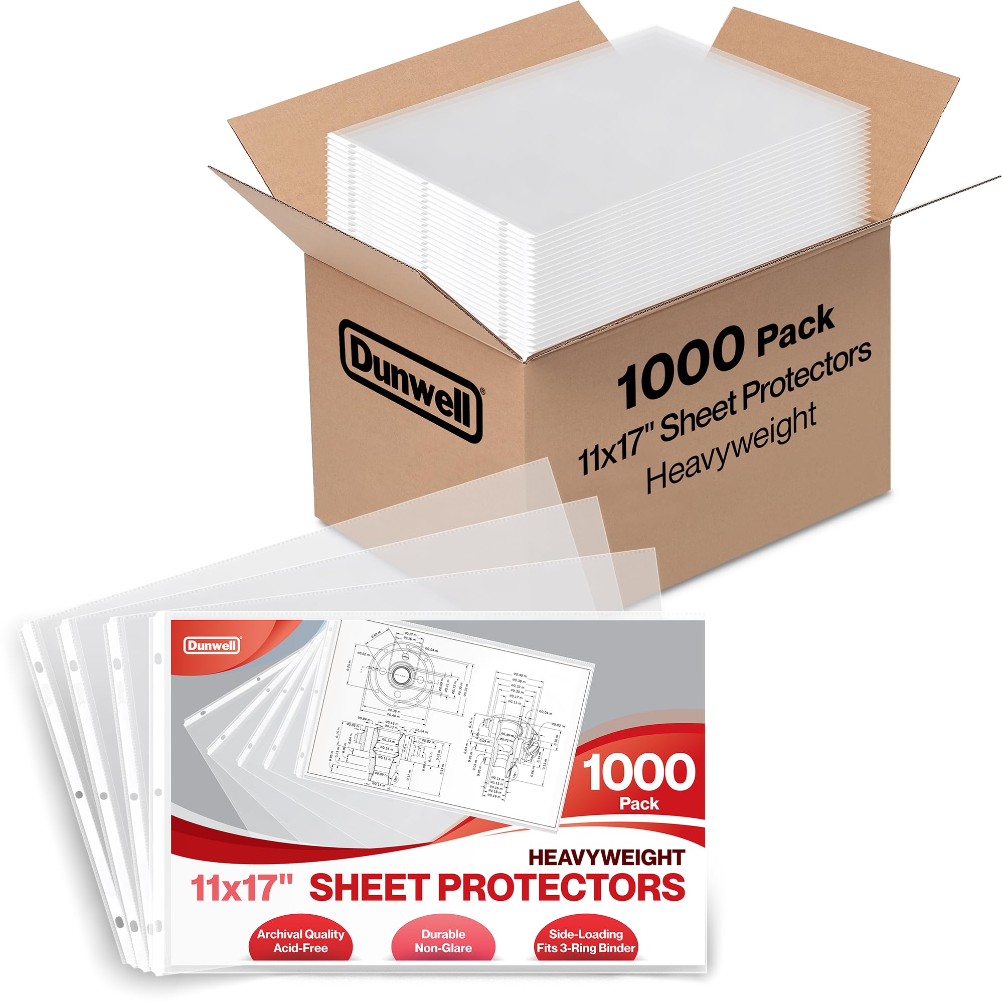 Dunwell 11X17 Sheet Protectors Landscape - (25 Pack, Heavyweight), 11 X 17' Ledger Size Plastic Sleeves, 3 Hole Punched, Fits 3