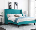 Allewie Full Size Bed Frame, Platform Bed Frame With Upholstered Headboard, Modern Deluxe Wingback, Wood Slat Support, Mattress Foundation, Peacock Green