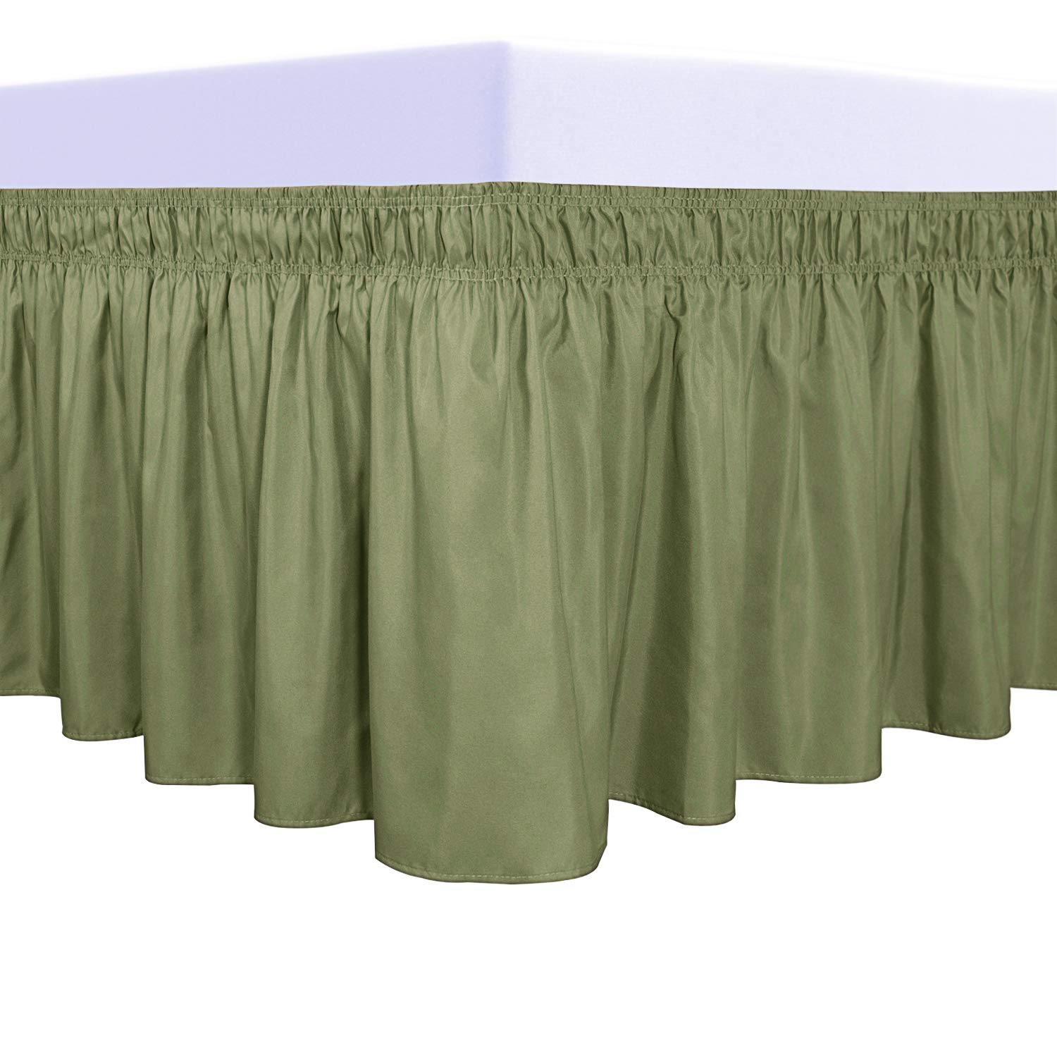 Purefit Wrap Around Ruffled Bed Skirt With Adjustable Elastic Belt - 22 Inch Drop Easy To Put On, Wrinkle Free Bedskirt Dust Ruffles, Bed Frame Cover For Twin,Twin Xl And Full Size Beds, Light Green