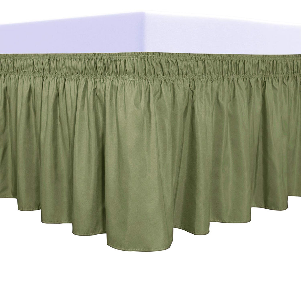 Purefit Wrap Around Ruffled Bed Skirt With Adjustable Elastic Belt - 22 Inch Drop Easy To Put On, Wrinkle Free Bedskirt Dust Ruffles, Bed Frame Cover For Twin,Twin Xl And Full Size Beds, Light Green