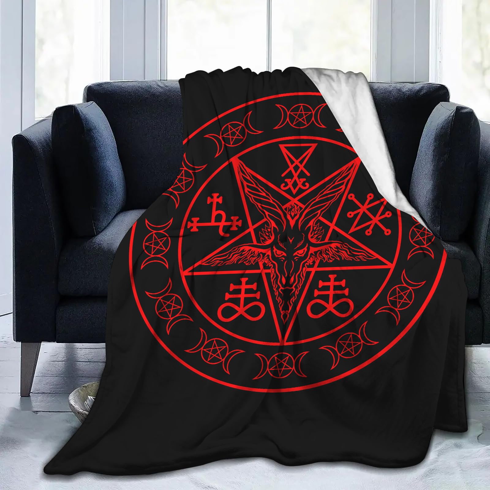 Sara Nell Satanic Wiccan Symbols Goat Blanket,Super Soft Cozy Plush Fuzzy Flannel Throw Blanket For Men Woman Adults,Premium Lux