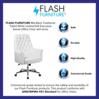 Flash Furniture Hansel Mid-Back Traditional Tufted White LeatherSoft Executive Swivel Office Chair with Arms