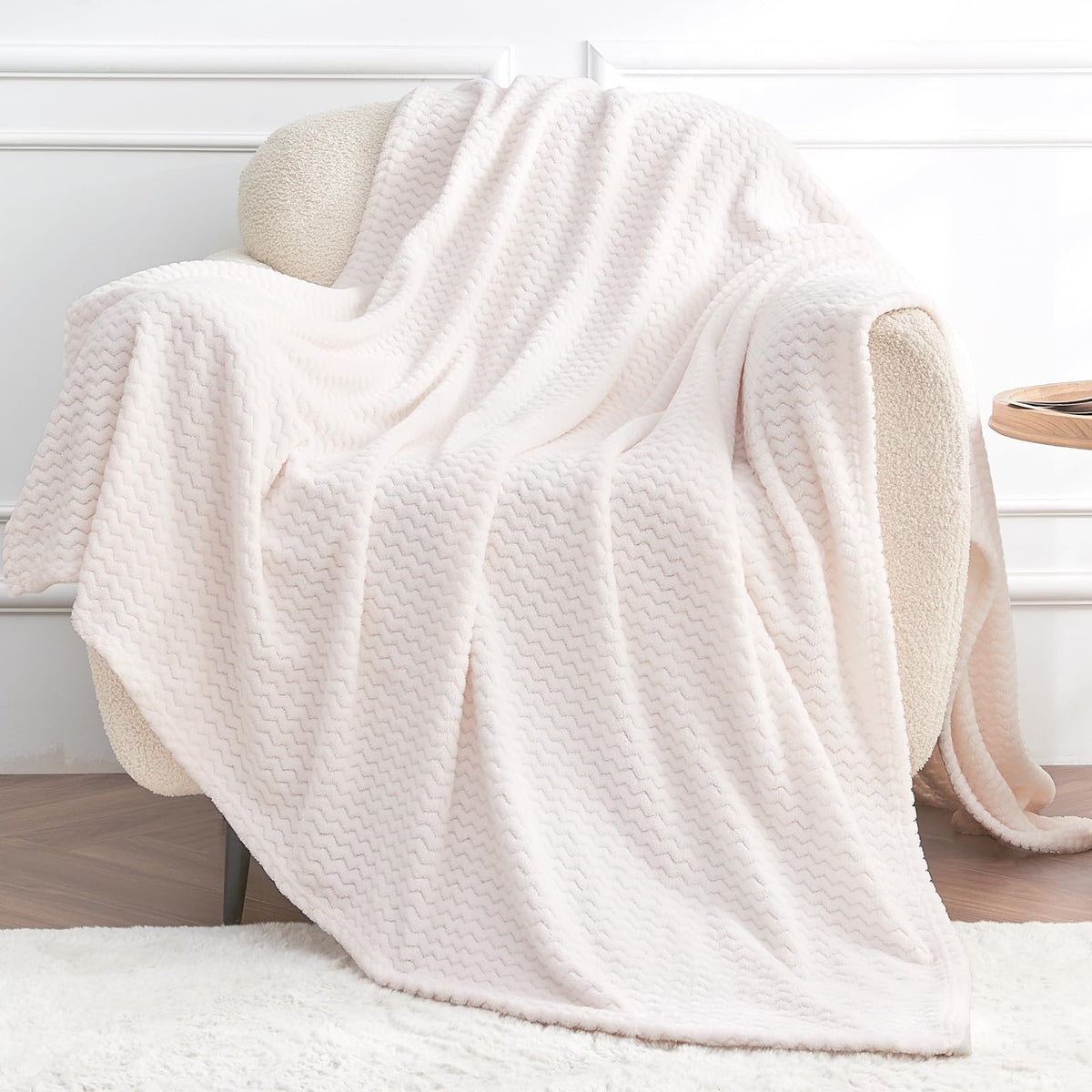 Dissa Fleece Blanket Throw Size - 51X63, Wave, Beige - Soft, Plush, Fluffy, Fuzzy, Warm, Cozy - Perfect Throw For Couch, Bed, So