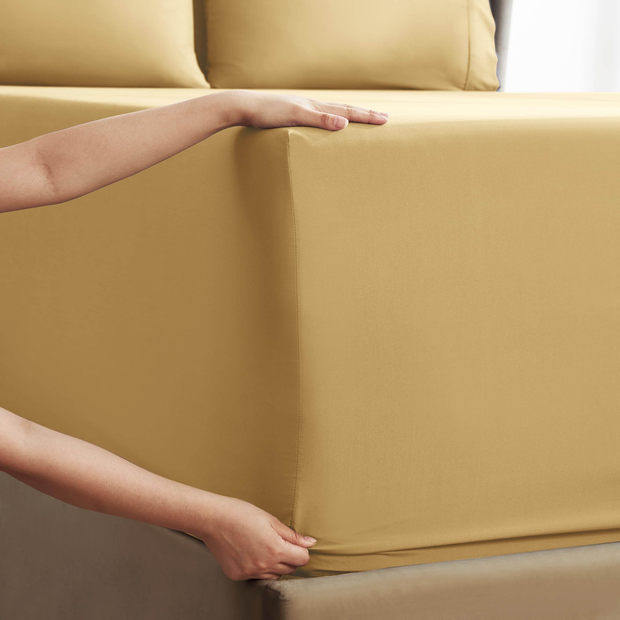 Nestl Extra Deep Pocket Split King Sheet Set - 7 Pc Soft Microfiber Split King Sheet Sets Deep Pocket - Fade Resistant Bedding Sheets & Pillowcases - Split King, Camel Gold