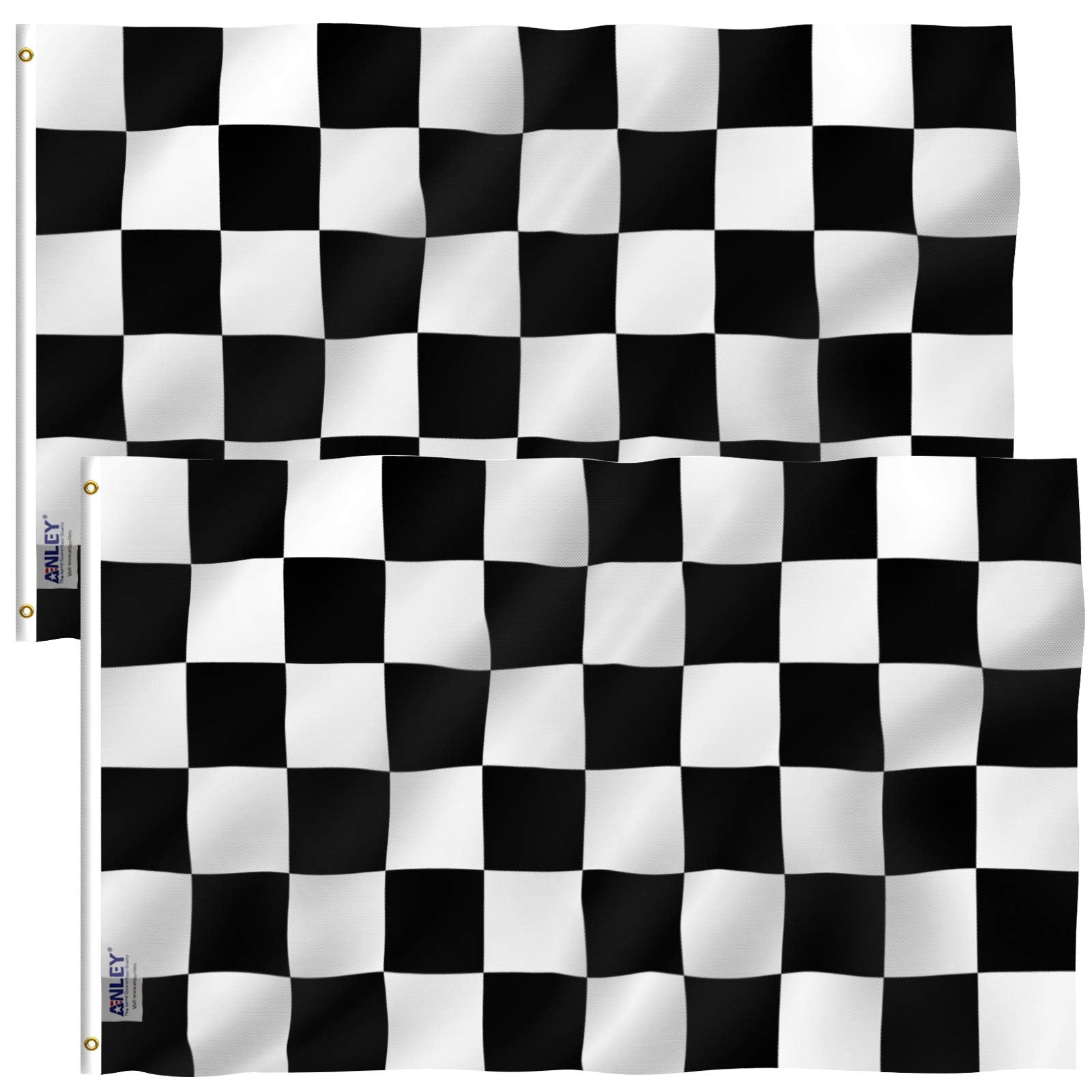 Anley Pack Of 2 Fly Breeze 3X5 Foot Checkered Flag - Vivid Color And Fade Proof - Canvas Header And Double Stitched - Black And