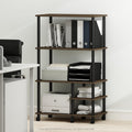Furinno Turn-N-Tube 4-Tier Toolless Multipurpose Printer Stand Display Storage Shelf With Wheels, Columbia Walnut/Black