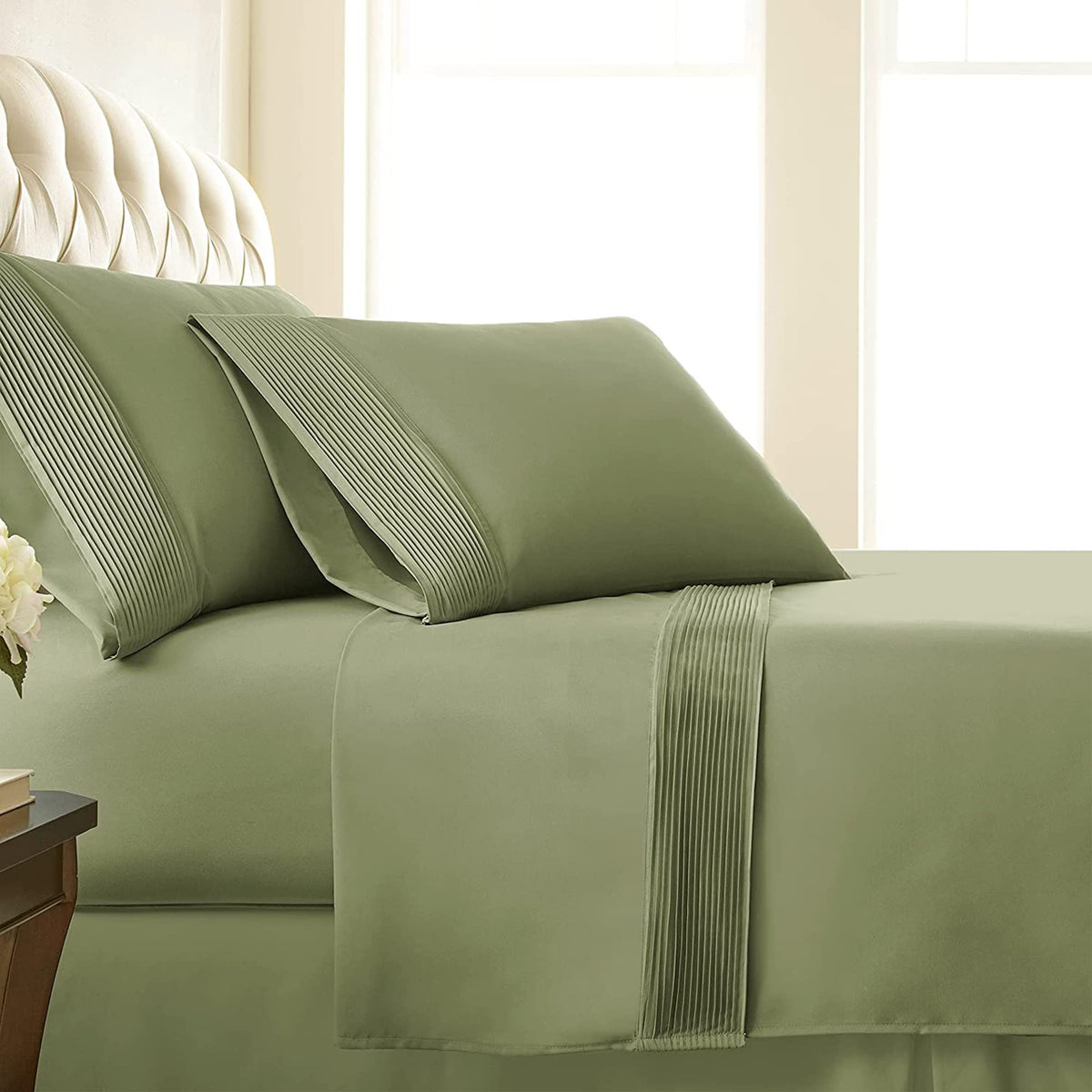 Southshore Fine Living Vilano Pleats, 3-Piece, 21-Inch Extra Deep Pocket Sheet Set, Twin Sheets With Flat Sheets And Pillowcase,