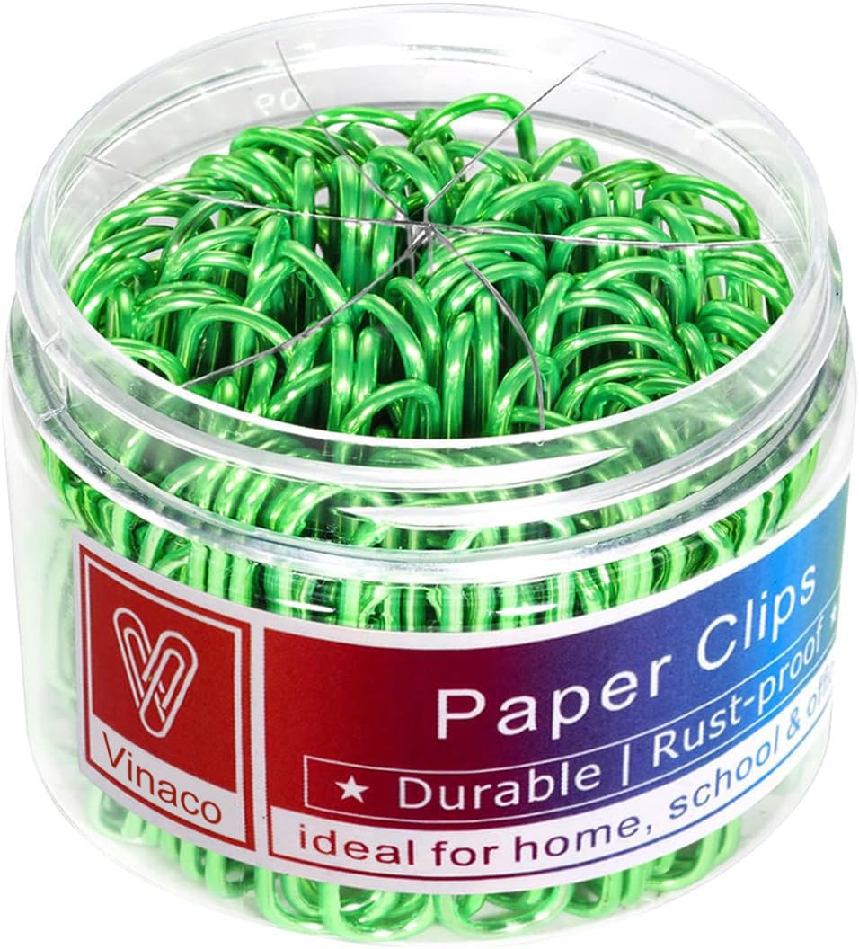 Vinaco Green Paper Clips, 400Pcs Medium And Jumbo(1.3 Inch & 2 Inch)Paper Clips, Durable And Rustproof, Coated Large Paper Clips