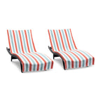 Arkwright Cabo Chaise Lounge Cover - Pack Of 2 - Striped Soft Cotton Cabana Towel With Pocket Holder For Beach Pool Outdoor Chair, 30 X 85 In., Crabapple/Pool Blue