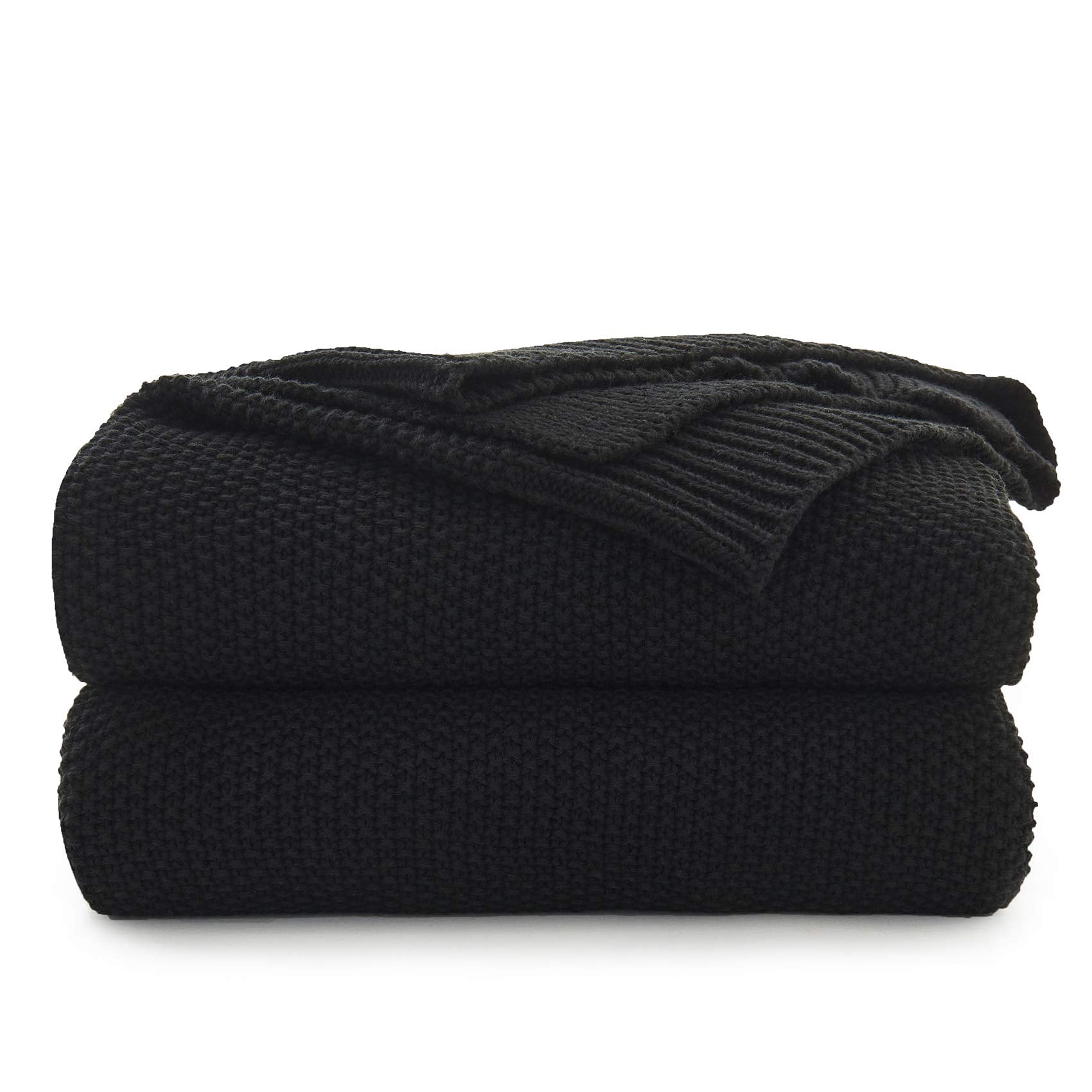 Black Cotton Cable Knit Throw Blanket For Couch Sofa Chair Bed Home Decorative, 3.4 Pounds 60 X 80 Inch Lightweight Woven Throw