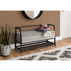 Monarch Specialties I 4500 Bench, Entryway, Hallway, Storage, 42" Rectangular, Metal, Laminate, Grey, Black, Contemporary, Modern