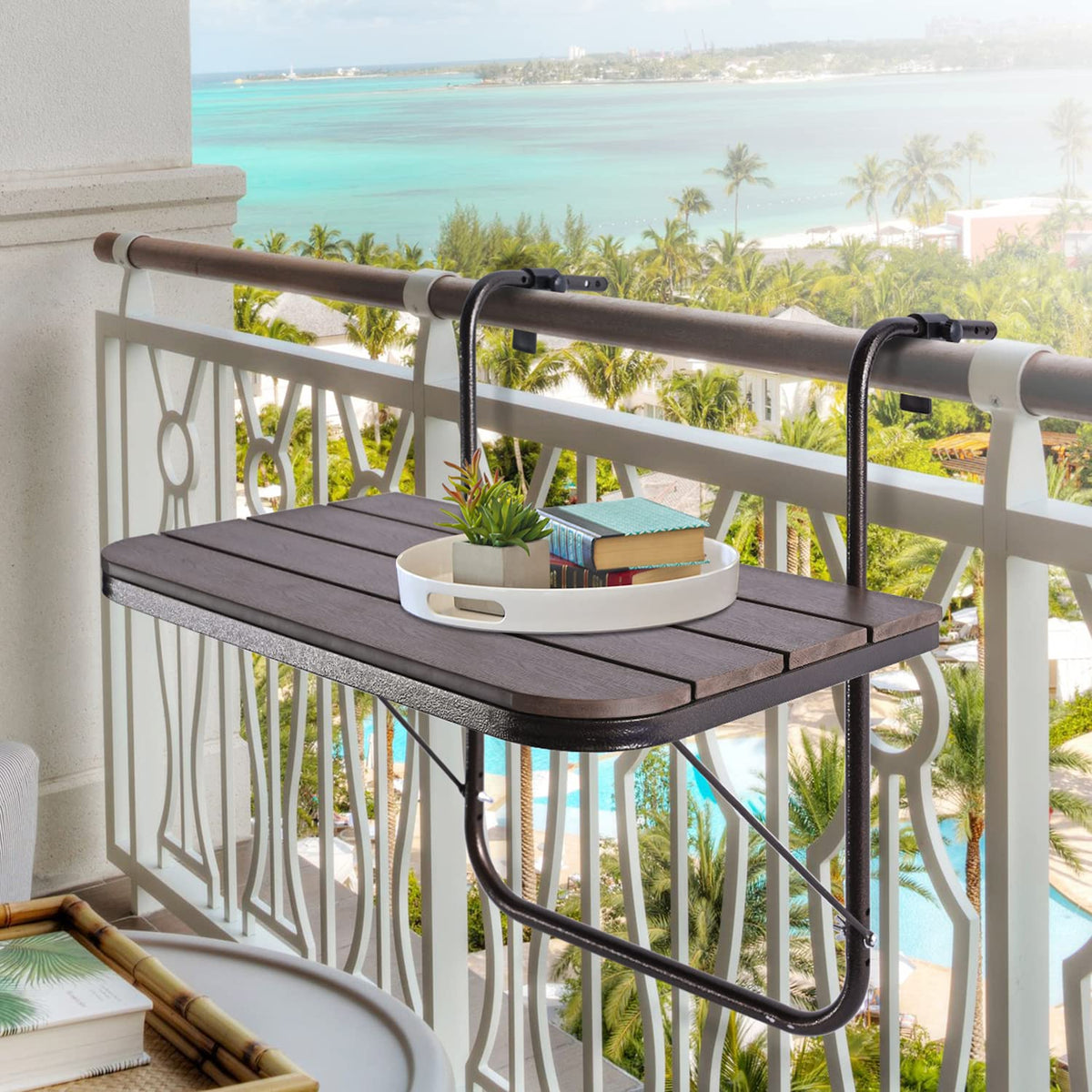 Balcony Railing Table Outdoor Hanging Folding Balcony Bar Table For Railings Patio Table On Railing Aluminium Metal Side Table A