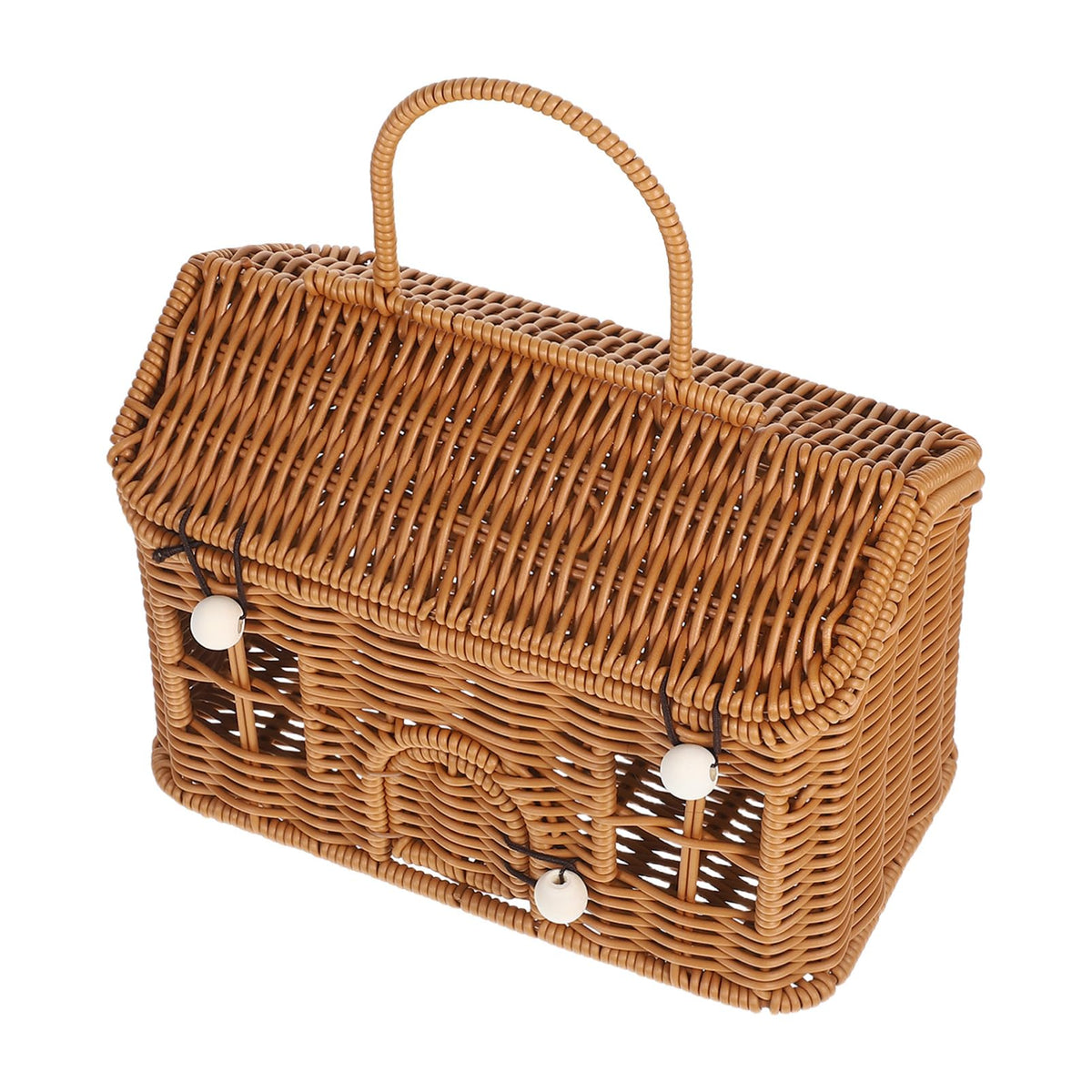 HANABASS HouseShaped Storage Basket with Lid, Brown PP Woven with Handle
