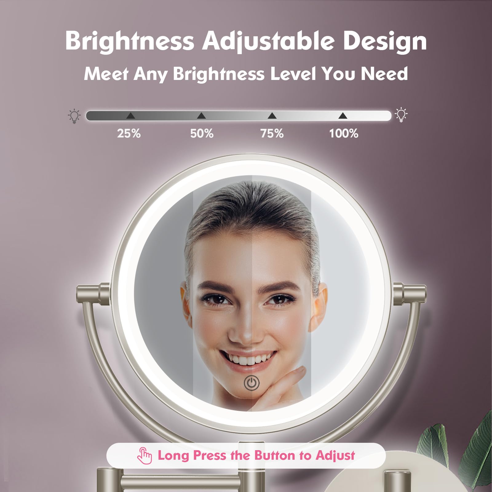 Fascinate Upgraded Wall Mounted Makeup Mirror With Lights, Super Large Double Sided 1X/10X Magnifying Mirror For Bathroom, 360 S