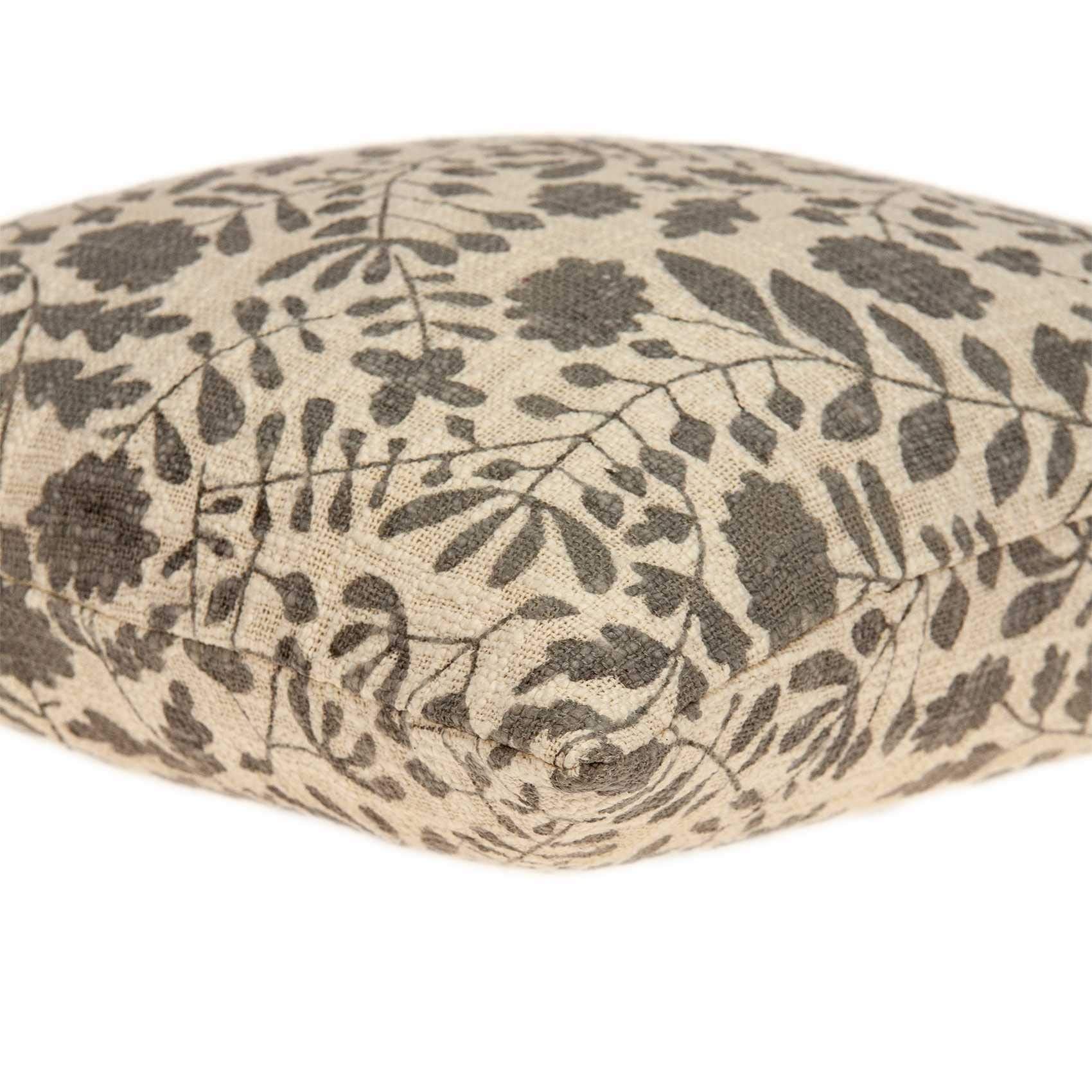 HomeRoots 100% Cotton Parkland Collection Hina Transitional Beige Floral Print Pillow Cover with Down Insert