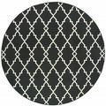 HomeRoots Polypropylene 8’ Round Black and Ivory Trellis Indoor Outdoor Area Rug