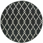 HomeRoots Polypropylene 8’ Round Black and Ivory Trellis Indoor Outdoor Area Rug
