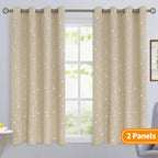 Bgment Room Darkening Curtains 45 Inches Long, Grommet Thermal Insulated Blackout Curtains With Wave Line And Dots Printed For Bedroom, 2 Panels, Each 52 X 45 Inch, Beige