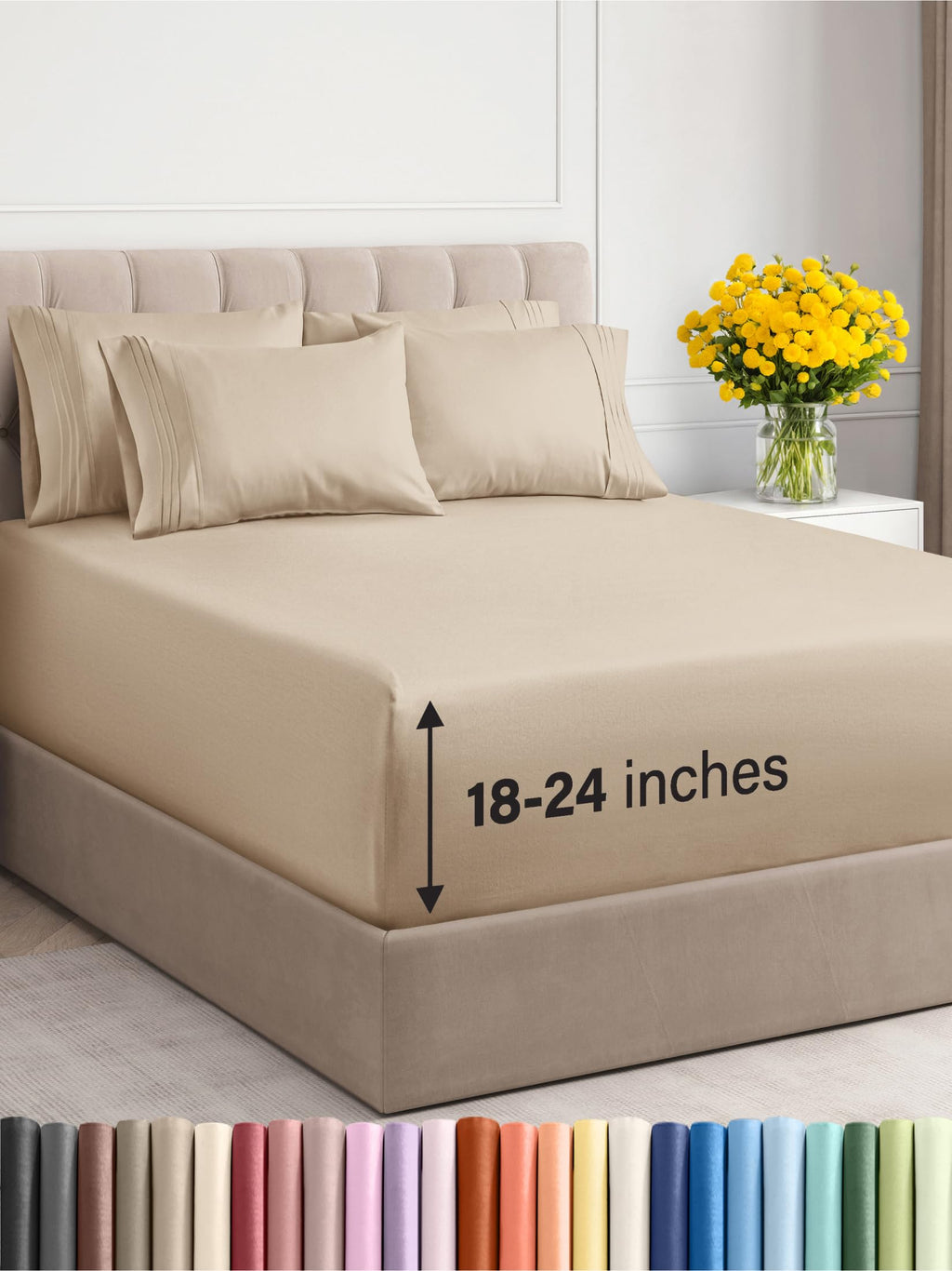 Extra Deep Pocket Cal King Sheets - 4 Piece Breathable & Cooling Bed Sheets - Hotel Luxury Bed Sheet Set - Soft, Wrinkle Free & Comfy - Easily Fits Extra Deep Mattresses - Deep Pocket Cream Sheets Set