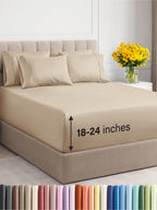 Extra Deep Pocket Cal King Sheets - 4 Piece Breathable & Cooling Bed Sheets - Hotel Luxury Bed Sheet Set - Soft, Wrinkle Free & Comfy - Easily Fits Extra Deep Mattresses - Deep Pocket Cream Sheets Set