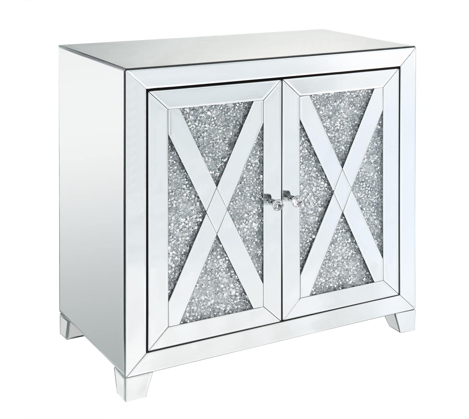 Acme Noralie 2-Door Console Table in Mirrored and Faux Diamonds