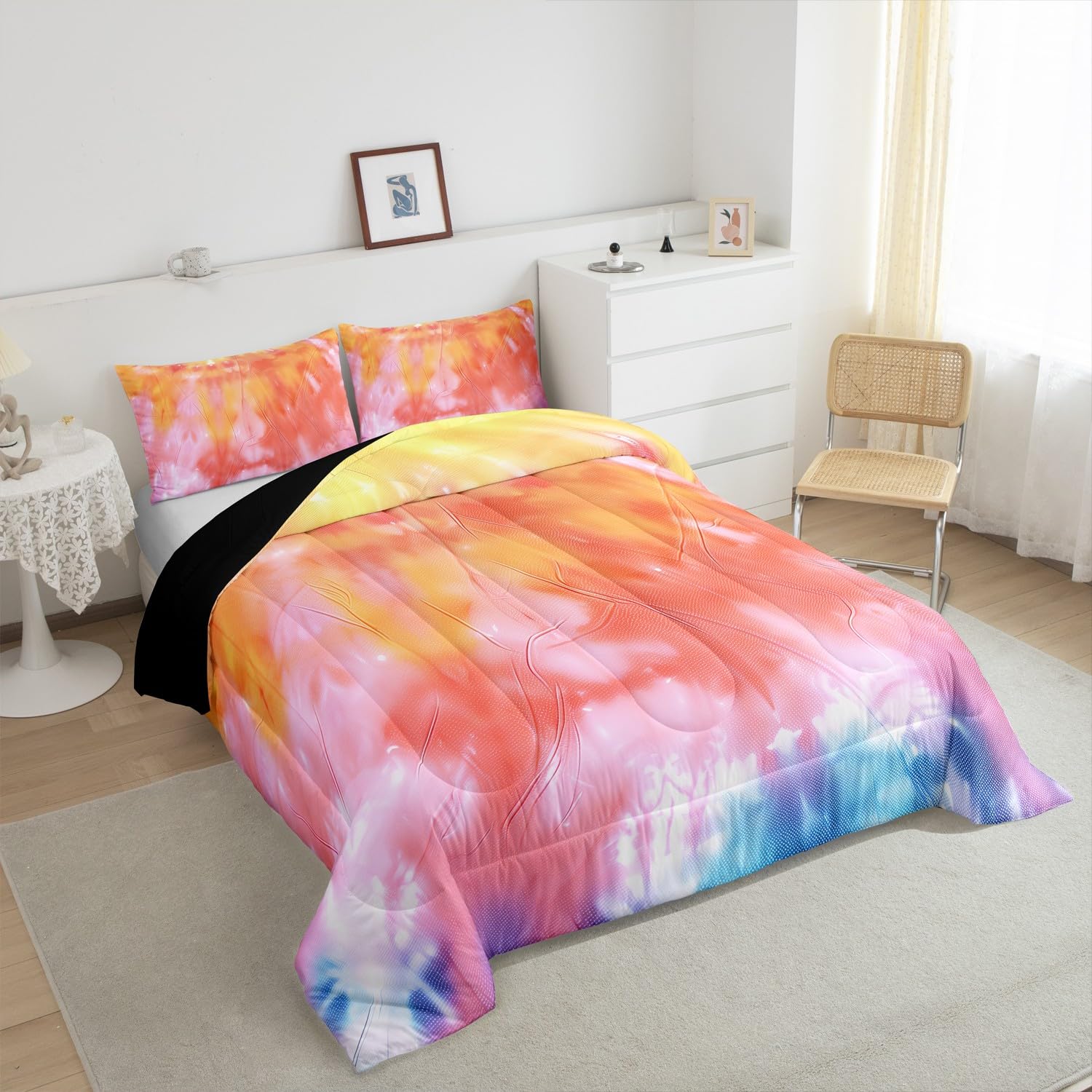 Girls Tie Dye Comforter Set With Pillowcase Trippy Bedding Boho Hippie Psychedelic Gypsy Down Comforter Twin Kids Bed Sets Soft