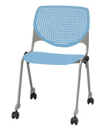 Kfi Seating Poly Stack Chair With Casters And Perforated Sky Blue