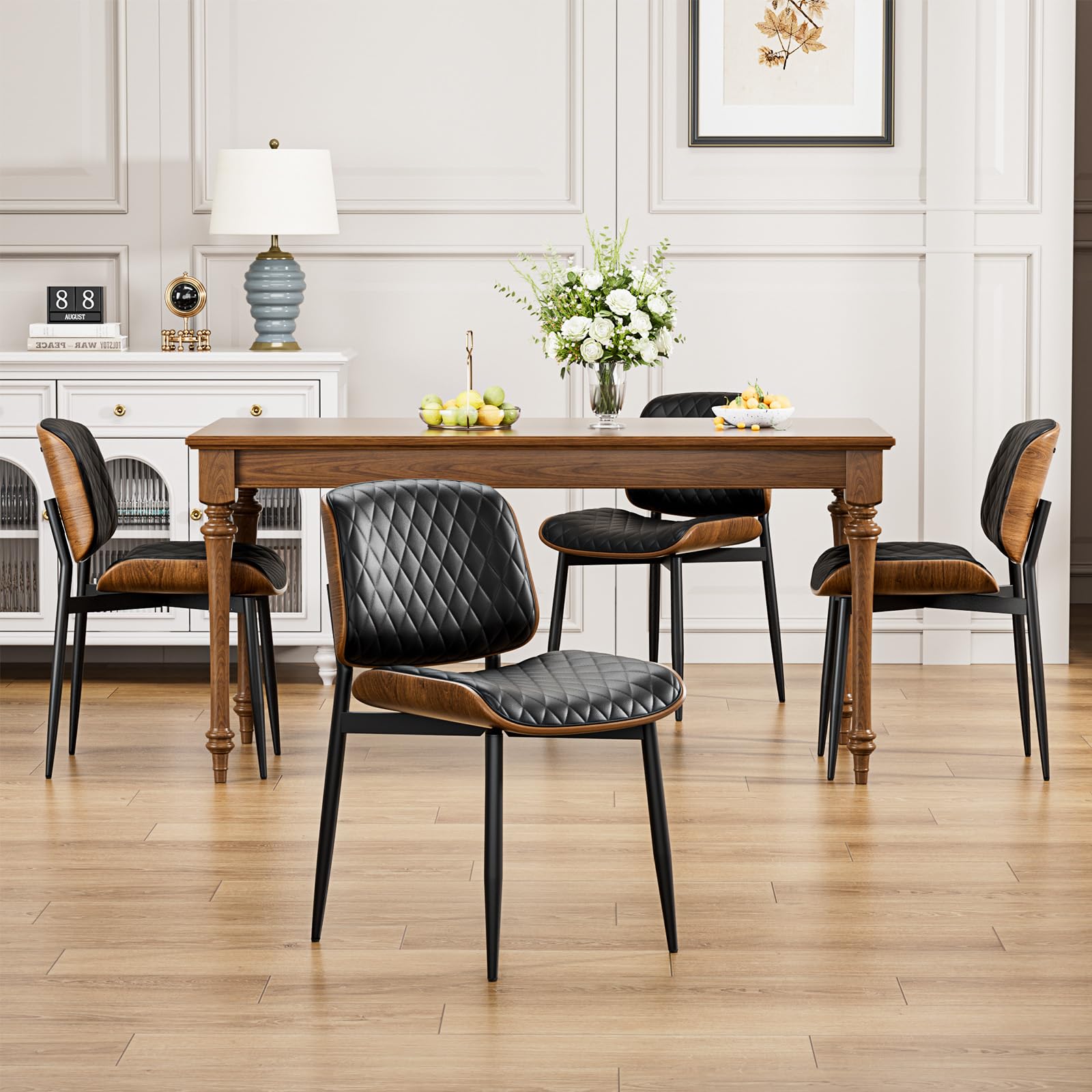 Yafiti Dining Chairs Set Of 4, Fsc Certified Mid Century Modern Accent Dining Room And Kitchen Chairs, Upholstered Pu Leather Di