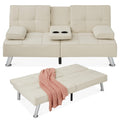Best Choice Products Linen Modern Folding Futon, Reclining Sofa Bed for Apartment, Dorm w/Removable Armrests, 2 Cupholders - Ivo