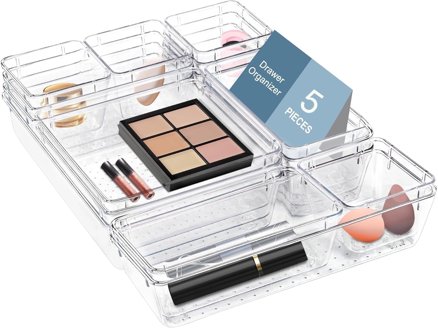 Earthcone Stationary Drawer Storage Organizer Transparent Drawer Divider Tray Acrylic Organizer (1Set Of 5Pcs)