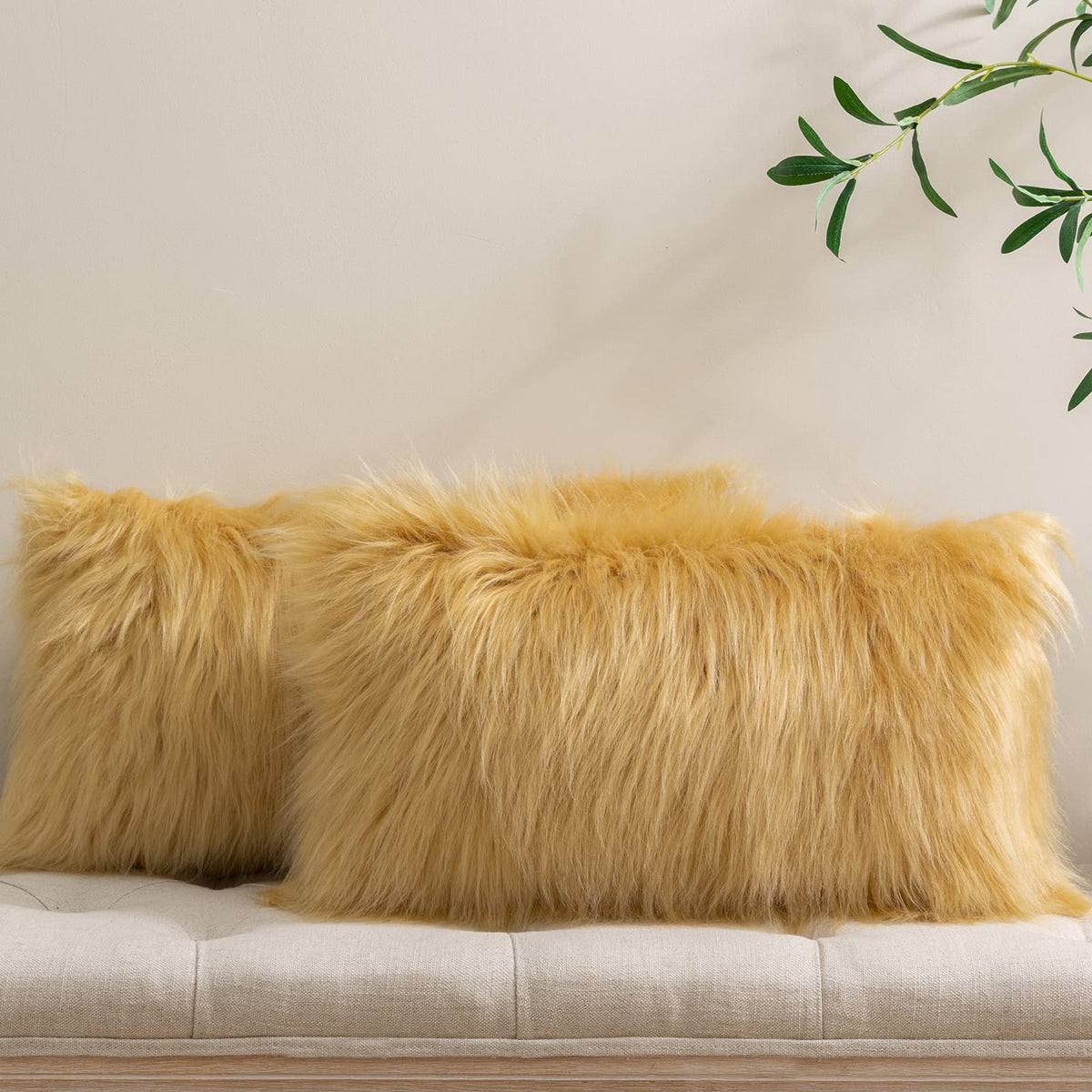 Phantoscope Pack Of 2 Faux Fur Solid Throw Decorative Pillow Cover Cushion Covers Luxury Soft Decorative Pillowcase Fuzzy Pillow