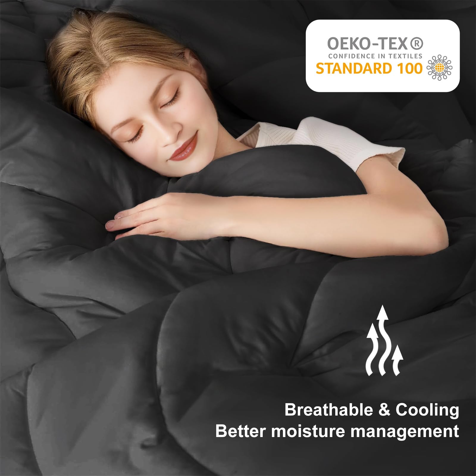 Meelus Lightweight Comforter Cooling Duvet Insert Black, All Season Breathable Queen Size Duvet, Soft Microfiber Summer Cool Dow