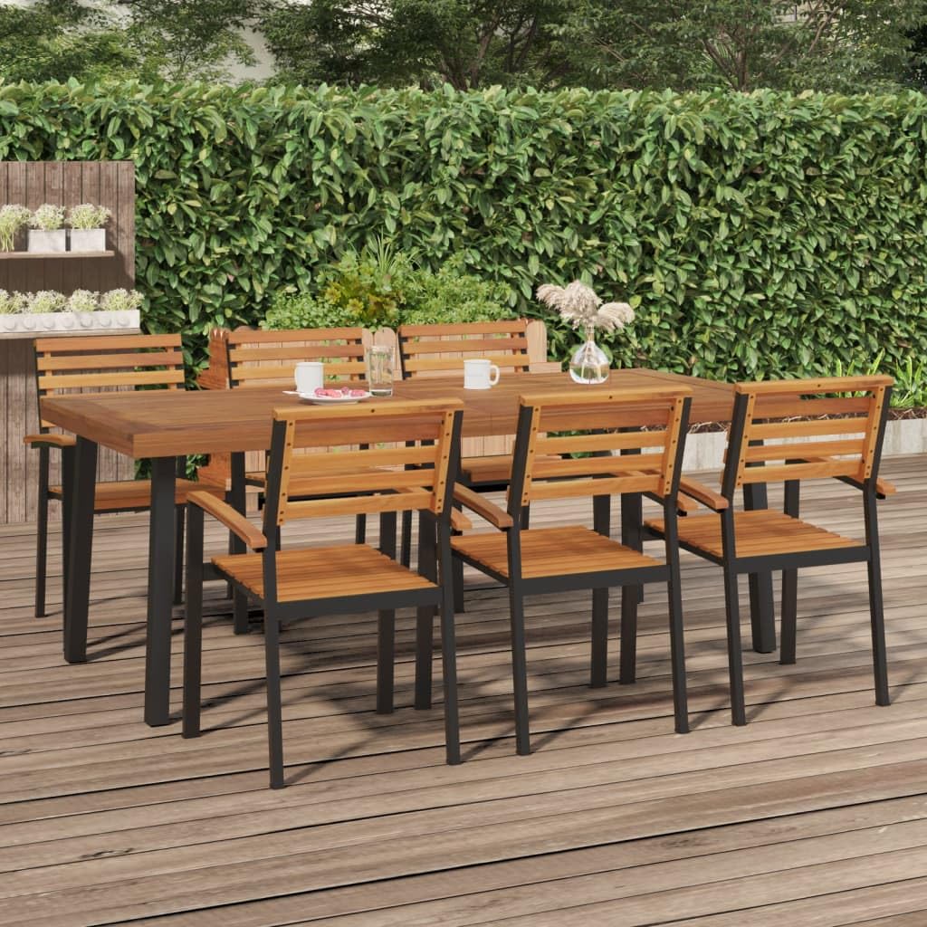 vidaXL Outdoor Patio Table - Large Solid Acacia Wood Dining Table with Stable Tabletop and Powder-Coated Metal Legs, Ideal for Garden or Deck - Brown