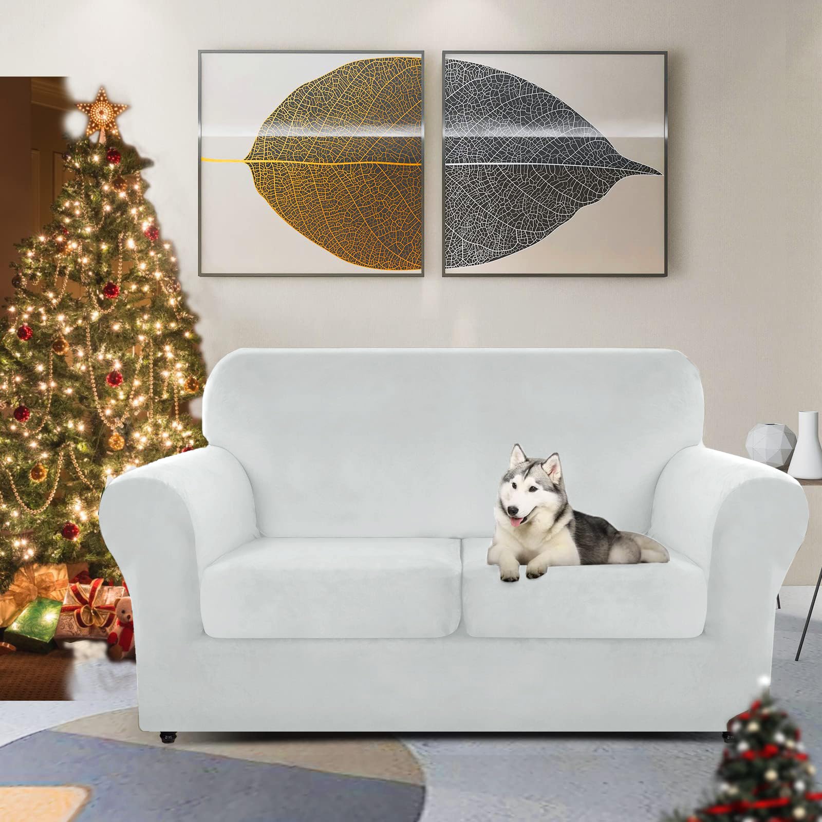 Znsayotx Luxury Velvet Sofa Cover 3 Piece (57'-70') Stretch Loveseat Covers For 2 Cushion Couch Thick Soft Couch Slipcover With Non Slip Strap, Dog Pet Friendly Nice Furniture Protector (Silver Grey)