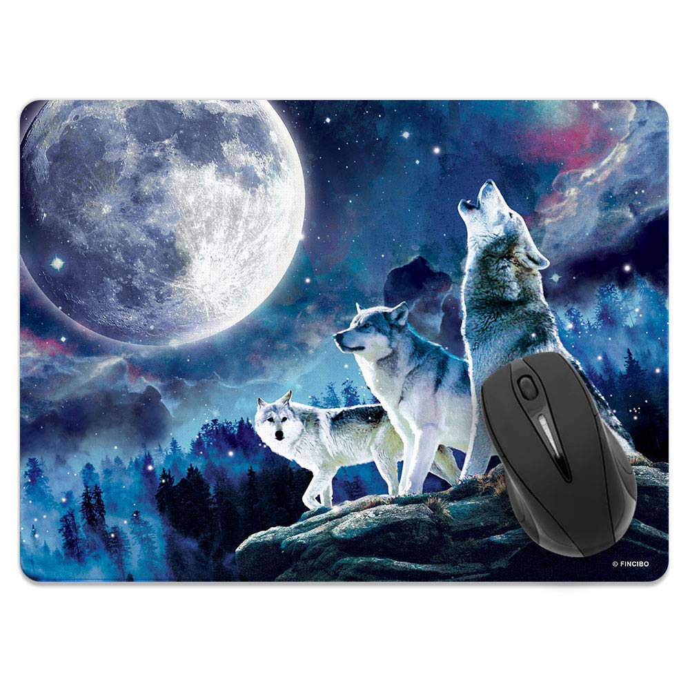 Fincibo Extra Large (X-Large) Size Non-Slip Rectangle Mousepad, Wolf Pack Moon Mouse Pad For Home, Office And Gaming Desk
