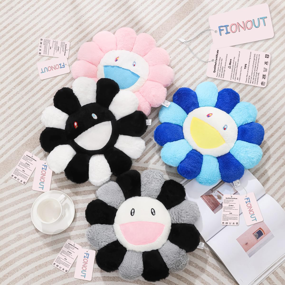 Fionout Flower Pillow,Flower Shaped Throw Pillow,Flower Face Floor Cushions Floor Pillow,Colorful Sunflower Plush Pillow,Cute Ro