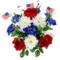 Admired By Nature 18 Stems Artificial Blooming Peony, Gerbera Daisy with Small American Flags, Fillers Mixed Flowers Bush for Me