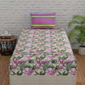 Huesland By Ahmedabad Cotton 144 Tc Single Bed Sheet Pure Cotton With 1 Pillow Cover | Stripes & Flamingos Orange & Green