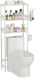 3-Tier Over-The-Toilet Storage Shelf,Heavy-Duty Adjustable Bathroom Rack with 2 Mesh Baskets,Toilet Paper Holder & Hooks,Space-S