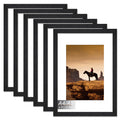 A PLUS MAX Black A4 Frame Set of 6, Engineered Wood Frame Display Papaer Size A5 Picture with Mat or A4 without Mat, A4 Frame wi