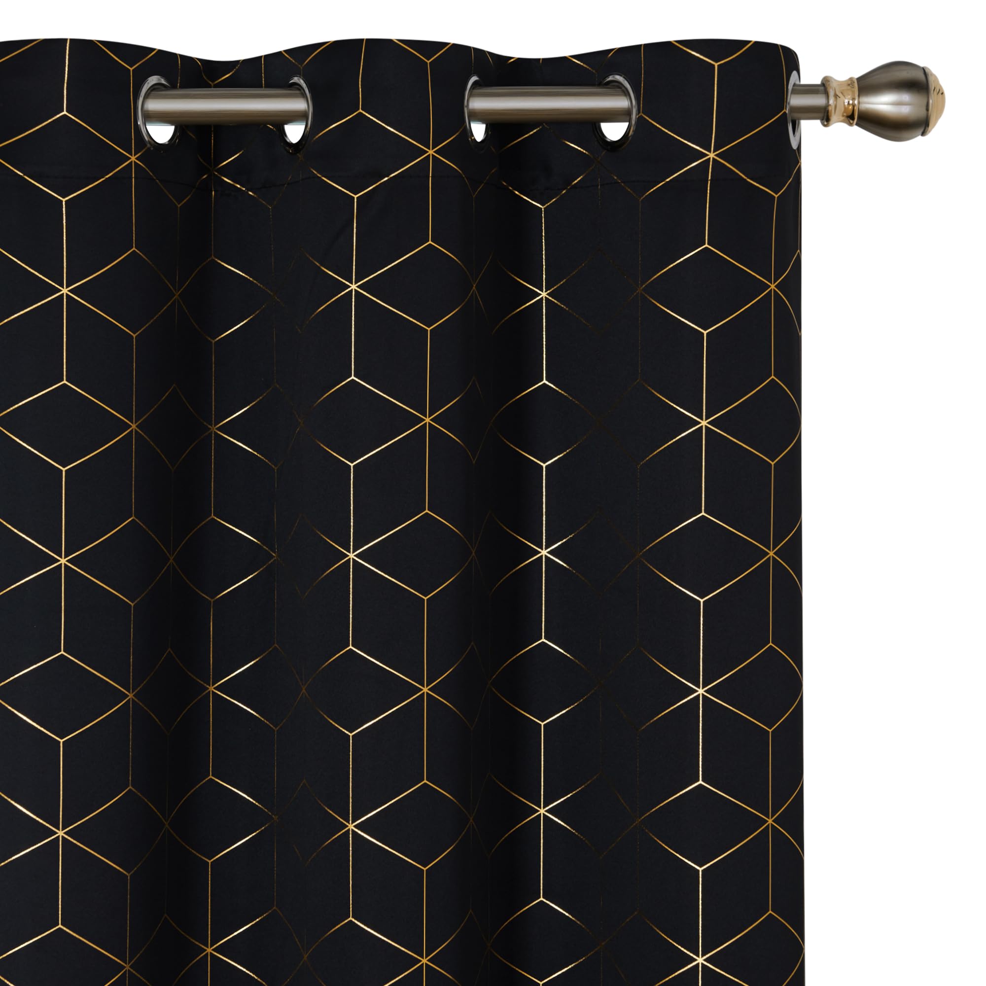 Deconovo Blackout Curtain Golden Diamond Foil Printed Room Curtains Grommet Light Blocking Window Drapes For Living Room, Greyis
