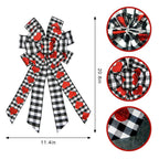 Threetols Large Valentine'S Day Wreath Bows, Black White Buffalo Plaid Bows Wreath For Front Door Red Glitter Heart Decoration B