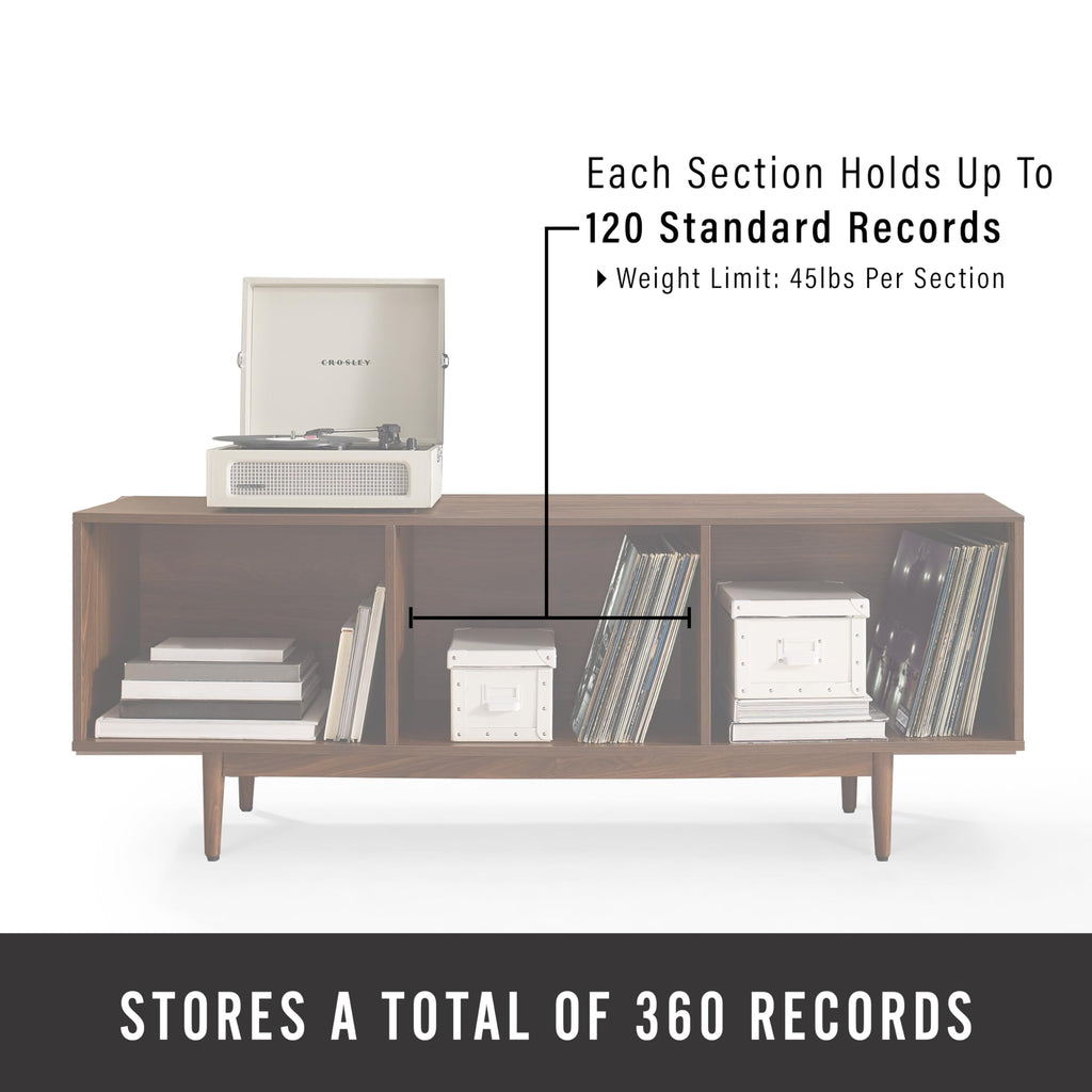 Crosley Furniture Liam Large Vinyl Record Storage TV Stand and Entertainment Center, Media Console, Walnut