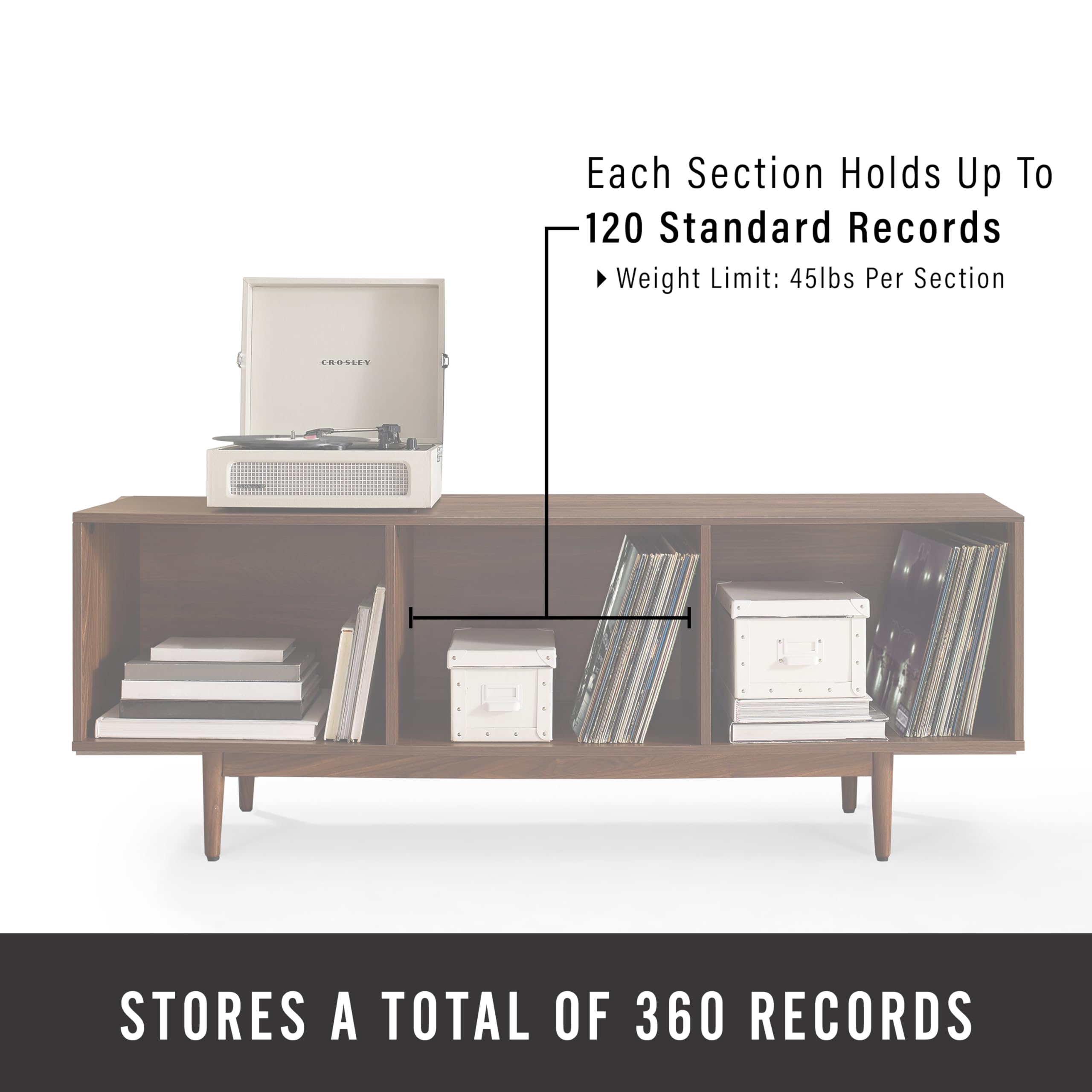 Crosley Furniture Liam Large Vinyl Record Storage TV Stand and Entertainment Center, Media Console, Walnut