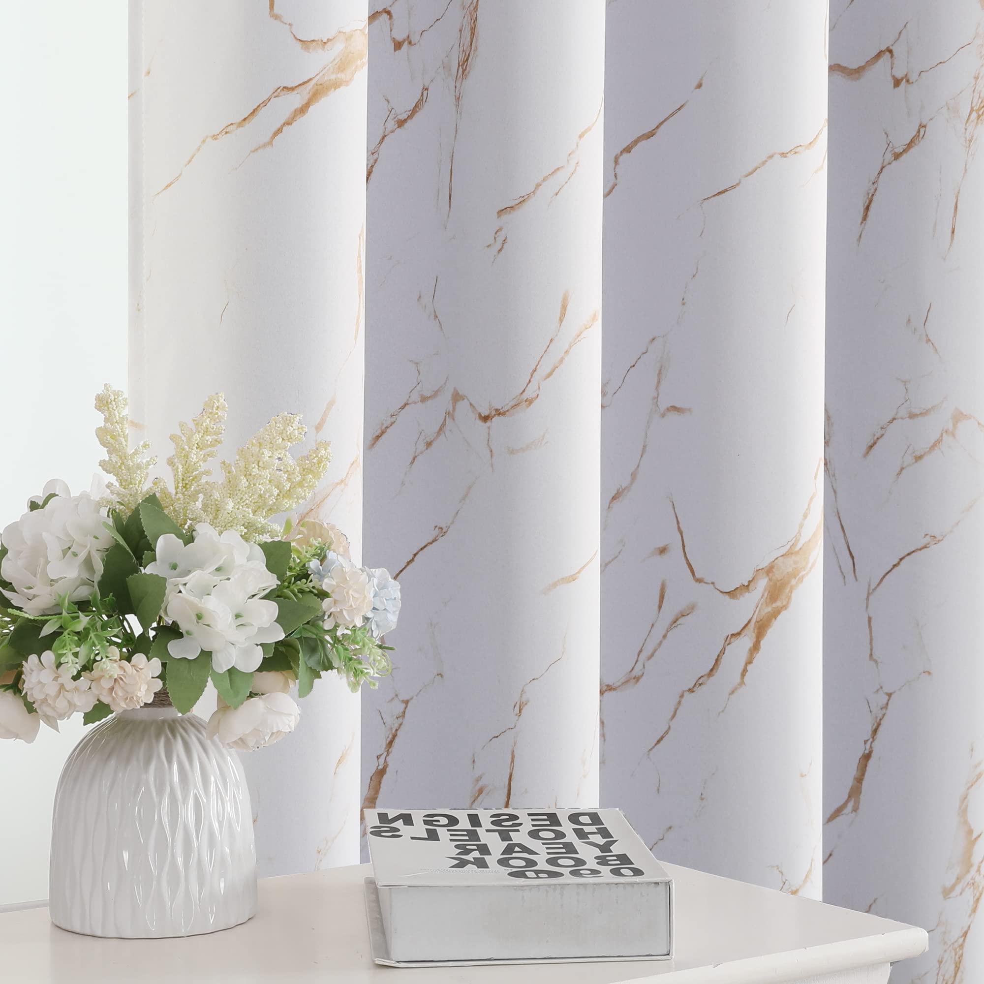 H.Versailtex 100% Blackout Curtains 84 Inch Length 2 Panels Set Marble Designs Printed Drapes Thermal Curtains For Bedroom With