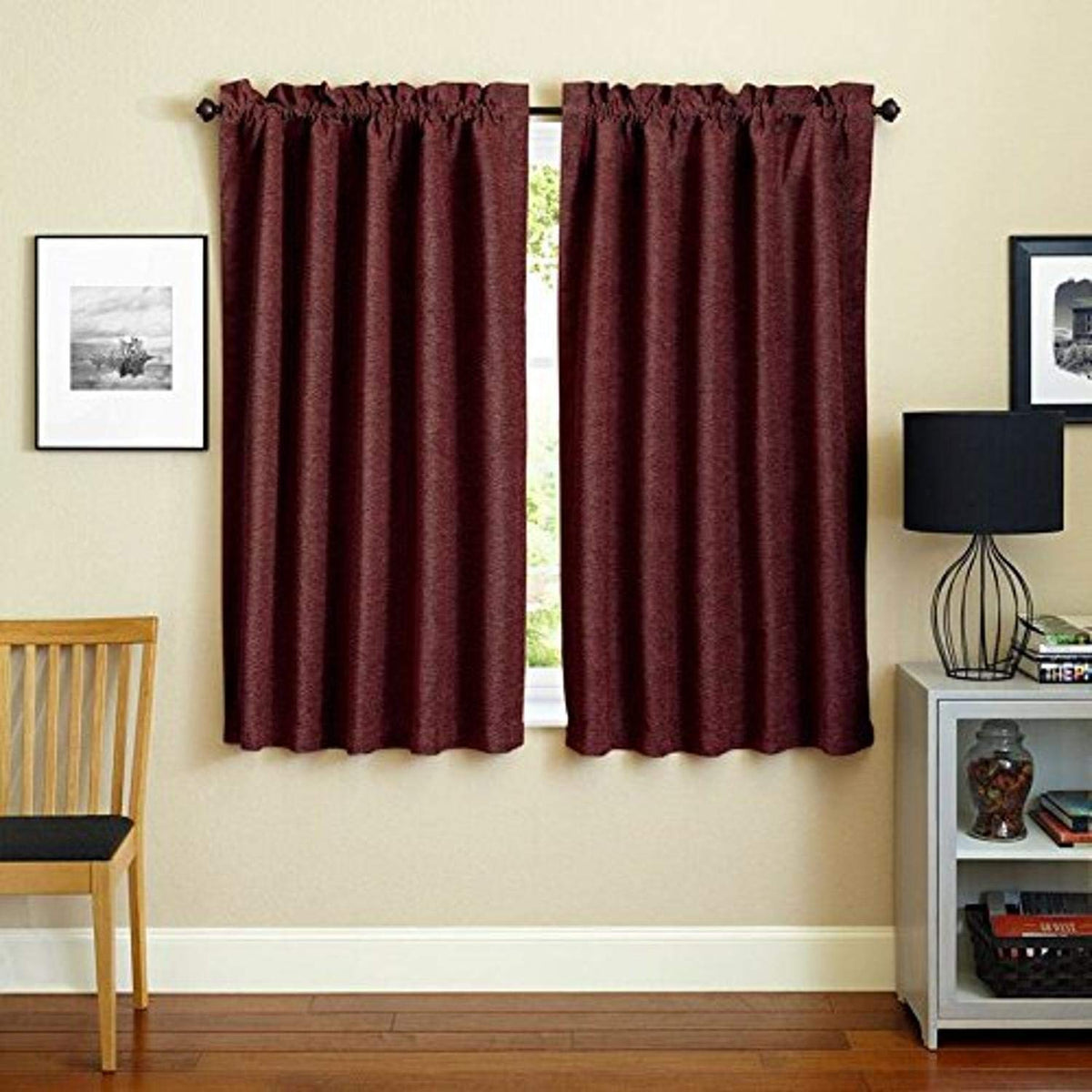 Blazing Needles Reversible Rod Pocket Room-Darkening Jacquard Chenille Curtain Panels, 63&quot; by 52&quot;, Bordeaux 2 Count