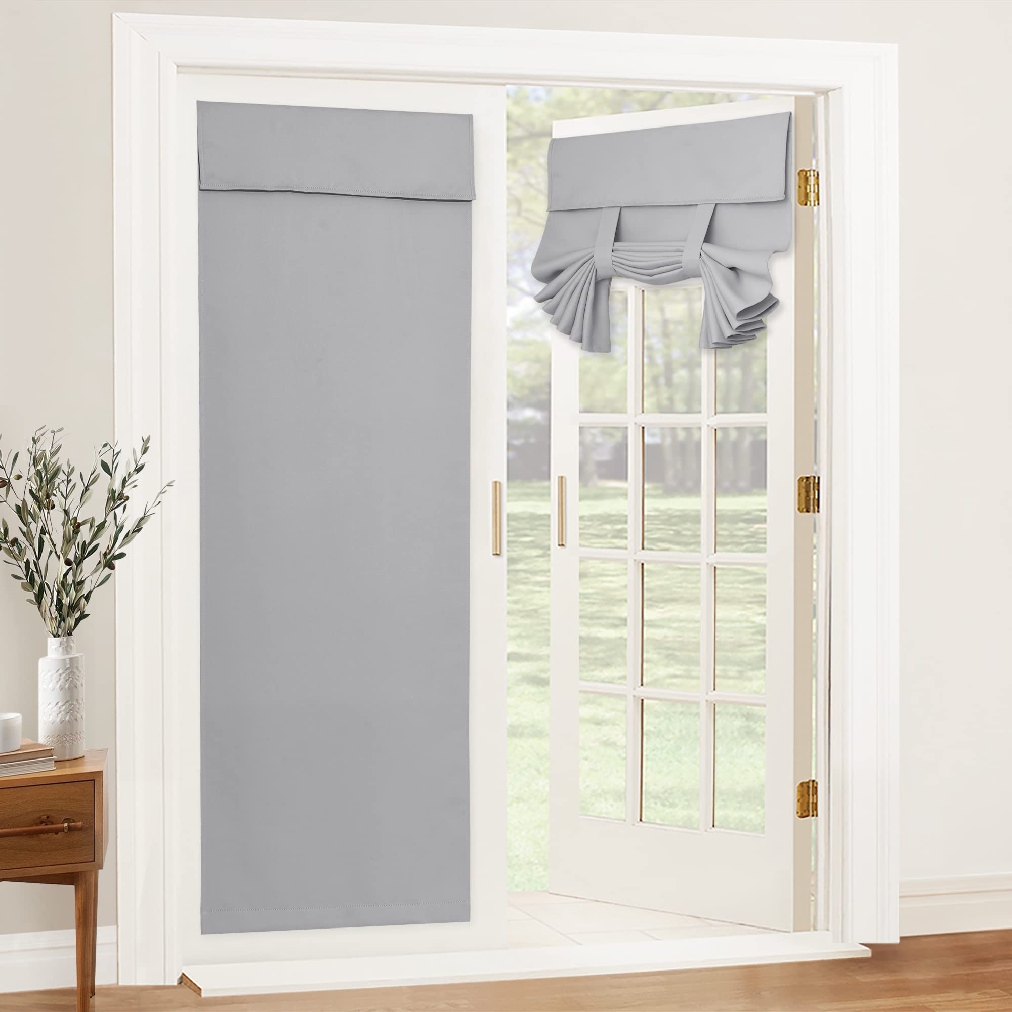 Ryb Home 2 Panels Kitchen Door Curtains - Blackout French Door Curtain Room Darkening Window Drape For Patio Door Sidelight Glass Door Curtain Privacy Tie Up Door Blind, W 26 X L 69, Sliver Grey