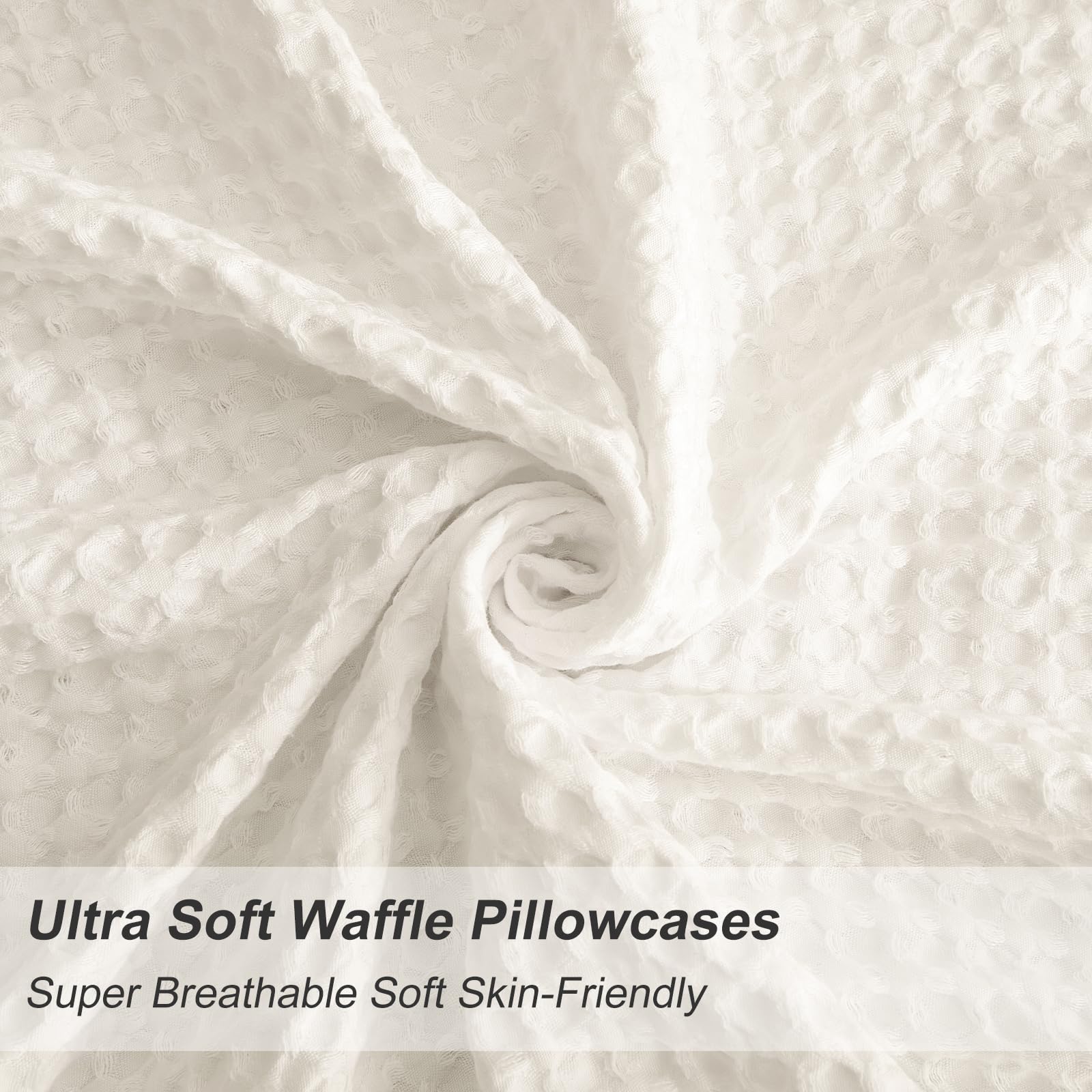 Phf Ultra Soft Waffle Weave Pillowcases King Size 20' X 36' 2 Pack, No Insert, Breathable Skin-Friendly Pillow Shams, Decorative Waffle Weave Pillow Case Covers, Coconut White