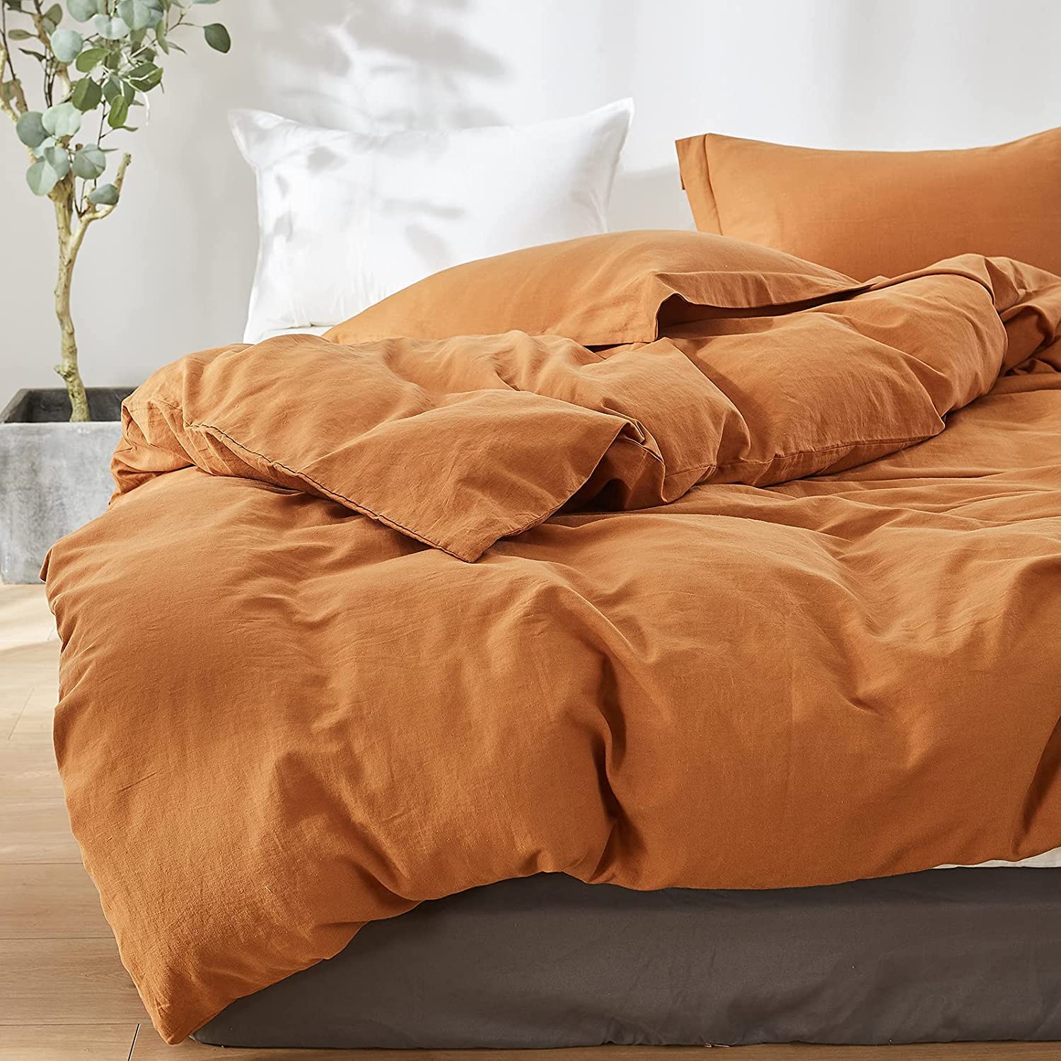 Simple&Opulence French Linen Duvet Cover Set 104''X 92''- 5 Pieces (1 Comforter Cover,4 Pillowcases)-Natural Flax Cotton Blend-S